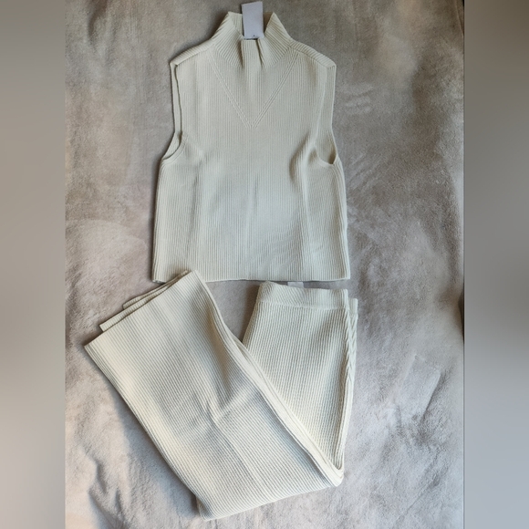 H&M co-or ord Set KNIT-RIB Sleeveless Top & Pencil maxi Skirt Cream Sz L, XL NWT - Picture 2 of 16